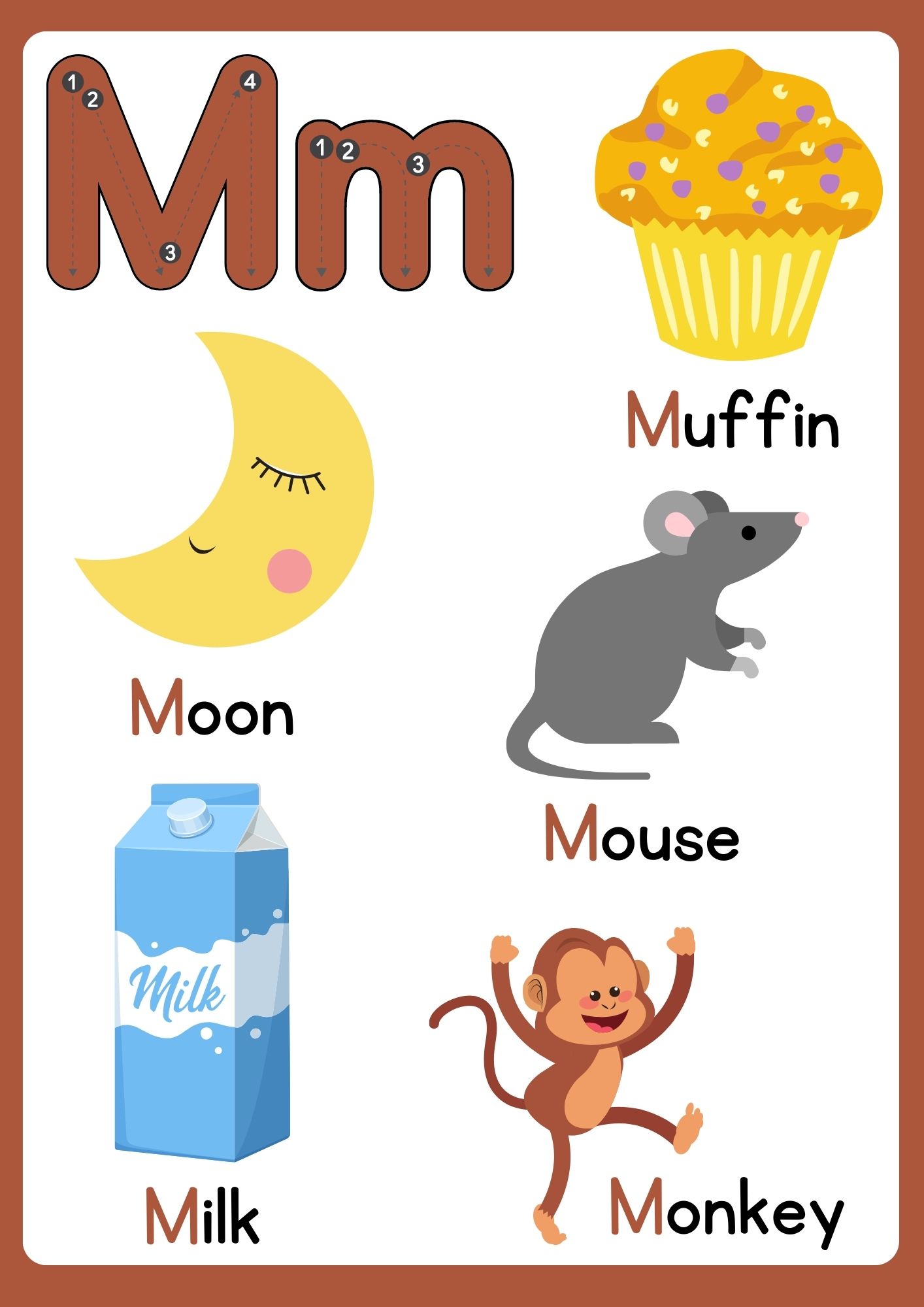 Letter m Flashcard with Words Group 3